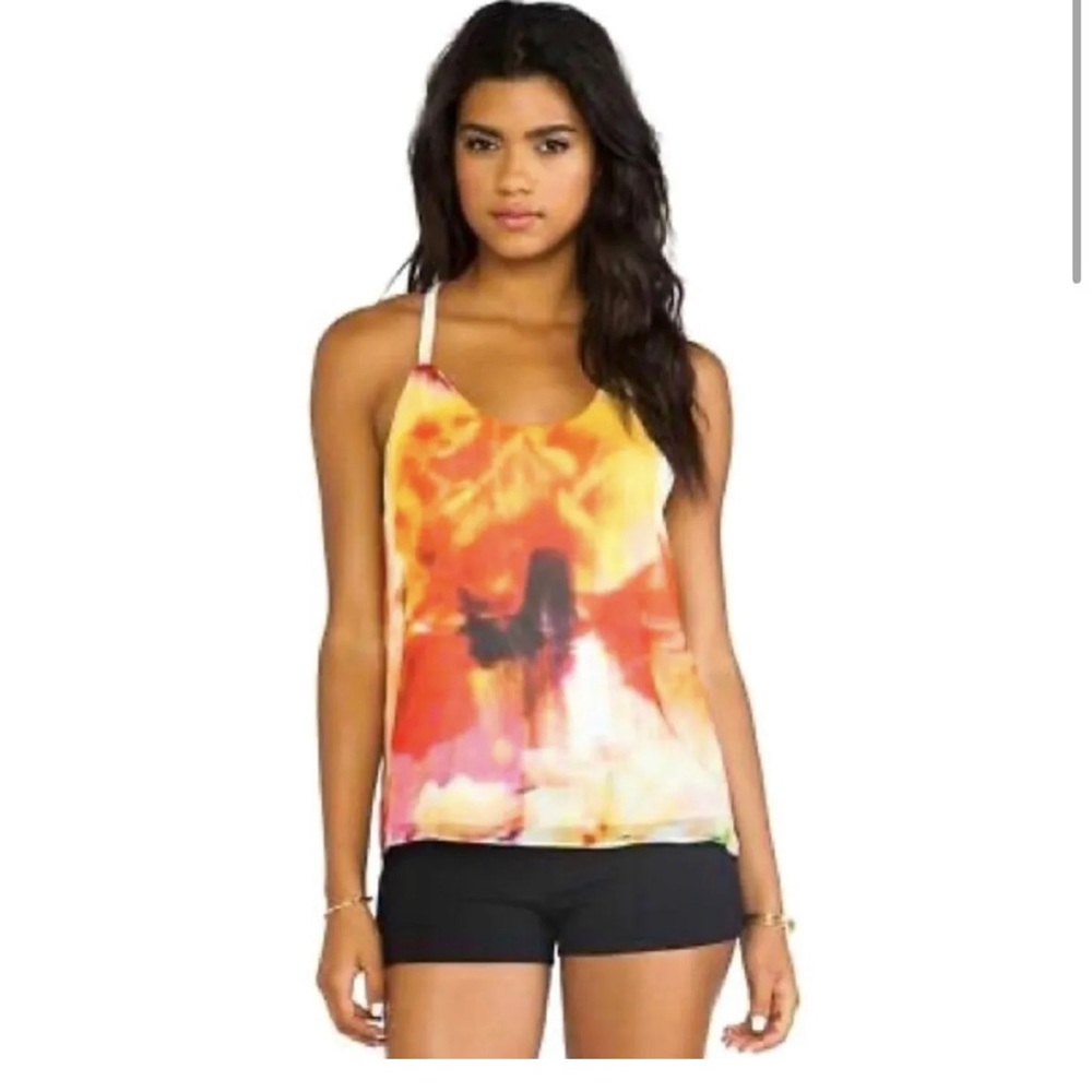 Like New ALICE + OLIVIA “Loma” Watercolor Racerback Orange Red Tank Size XS